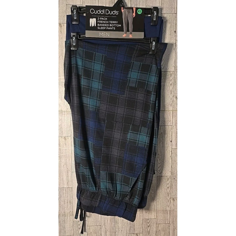 Cuddl Duds Pajama Pants XL Mens 2pk French Terry Sleep Pants Banded Bottom NEW